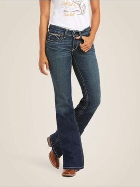 Ariat Women's R.E.A.L. Mid Rise Stretch Whipstitch Boot Cut Jeans Dark Wash 30R